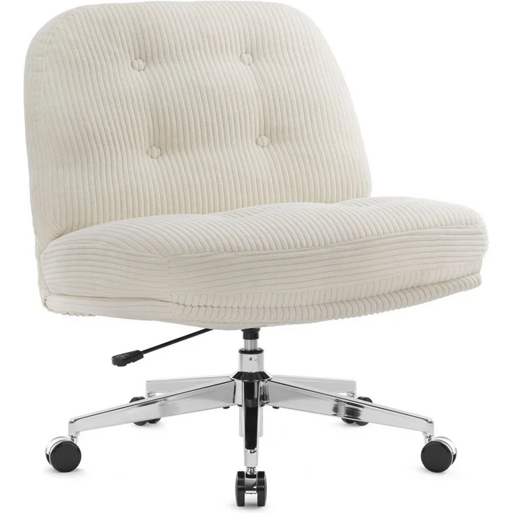 IWMH Chefsessel Dick Schreibtischstuhl mit Rollen, Cordstoff Bürostuhl ohne Armlehnen (Lesesessel mit 15cm dickem Sitzkissen), Höhenverstellbar Drehstuhl für Schlafzimmer Wohnzimmer Schminktisch – Bild 1