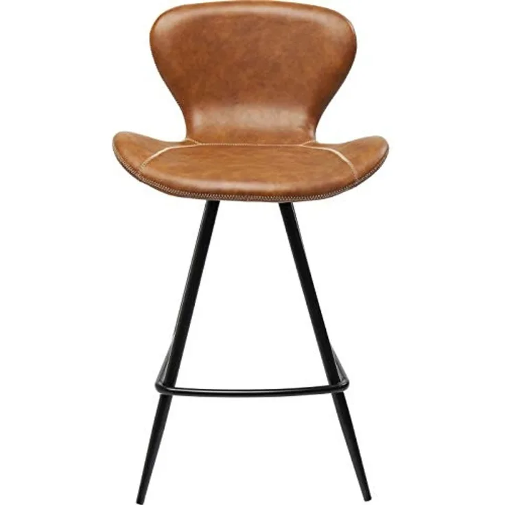 Kare Design Barhocker Rusty, Brauner Barstuhl in Lederoptik mit angedeuteten Armlehnen und Ziernaht, Kontrastnaht, Schwarzes Gestell Vierfuß Metall Stahl, Hocker mit Fußabablage (H/B/T) 91x53x53cm