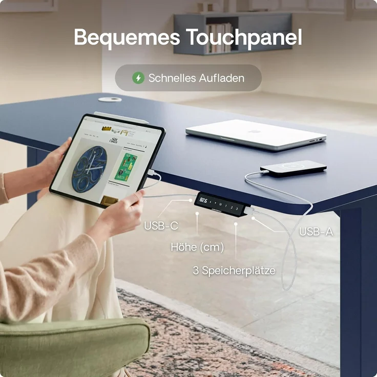 Desktronic Höhenverstellbarer Schreibtisch (200x80 cm) – Elektrisch höhenverstellbar mit flüsterleisem Dual-Motor & Touchscreen – Hohe Tragfähigkeit – Stehtisch HomePro – Bild 6