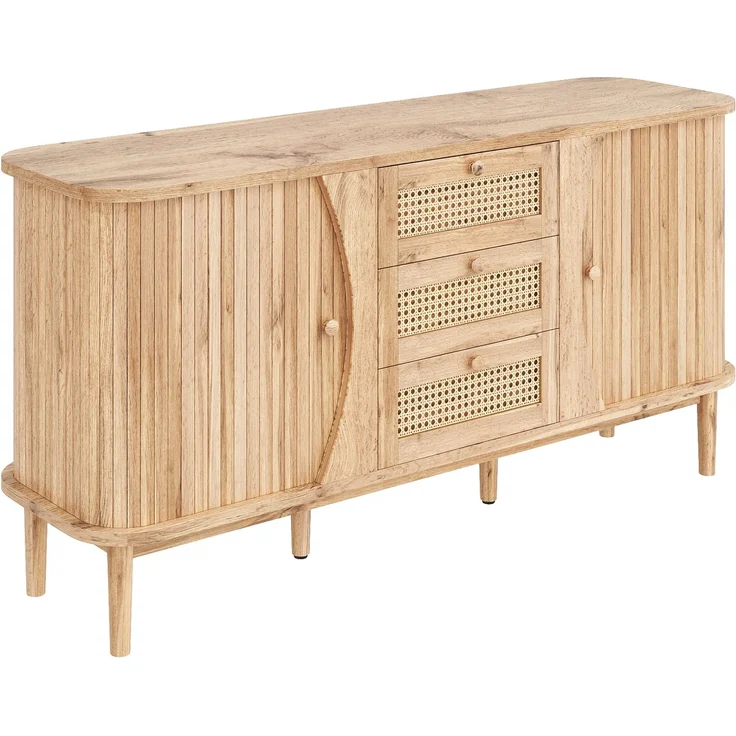 Merax Sideboard, Rattan, mit Schiebetüren, verstellbaren Einlegeböden und abgerundeter Platte, Holzfarbe, 76 x 140,5 x 40 cm – Bild 8