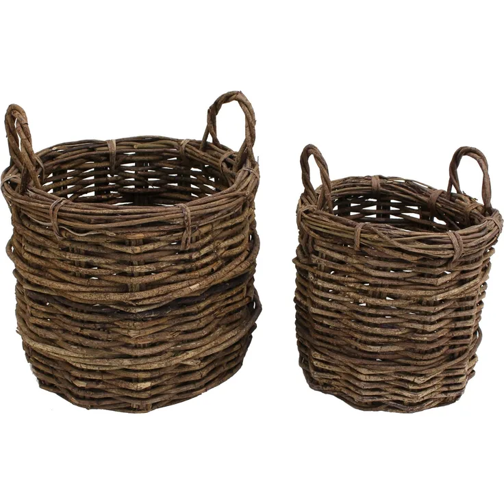 Universalkorb Rebenholz 2er Set Korb Aufbewahrungskorb Wäschekorb Tragekorb
