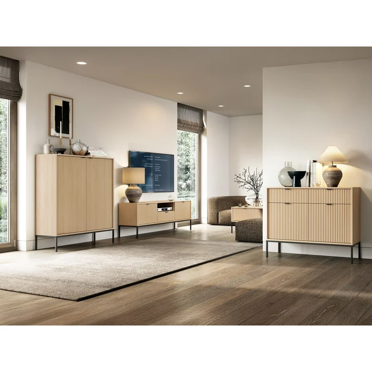 Selsey 'Vellore' Sideboard 3-türig, Holzoptik Eiche mit schwarzem Gestell, ca. 83 x 154 x 39 cm – Bild 3