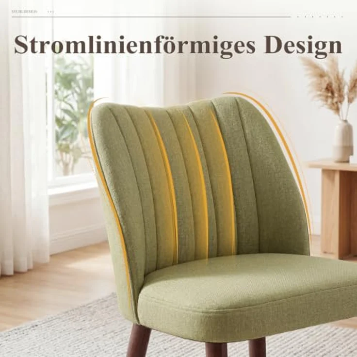 MALOL Esszimmerstühle 2er Set, Polsterstühl mit Rückenlehne, Ergonomisch Gepolsterte Küchenstühle mit vertikaler Rillenlehne, Moderne Esszimmer Stühle für Esstisch Wohnzimmer Café Restaurant, Grün – Bild 5