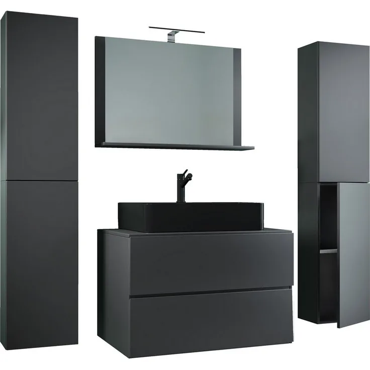 VCM Badmöbel-Set 5-tlg Waschtisch Badmöbel 80cm Lendas XL Schublade