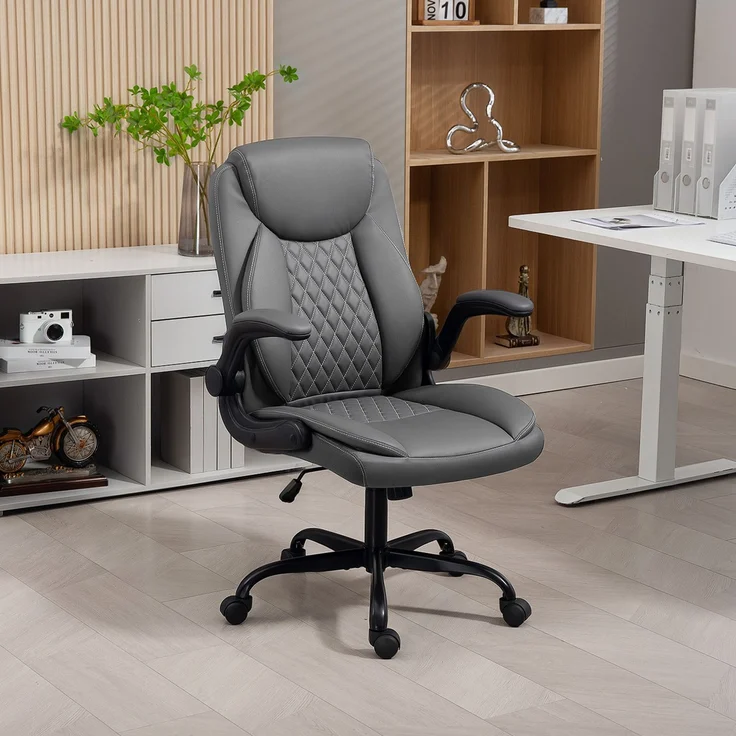 MELAYR, Bürostuhl, Ergonomischer Bürostuhl mit hochklappbaren Armlehnen, Höhenverstellbar, 62 x 28 x 53 cm, Dunkelgrau – Bild 4