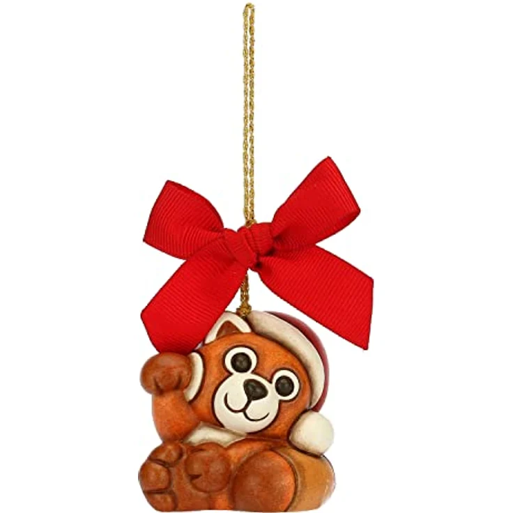 THUN - Weihnachtsschmuck, rotes Panda aus Keramik, handverziert, kleine Version - Weihnachtsgeschenkidee 2022-4,8 x 3,8 x 4,8 x 4,8 cm h – Bild 1