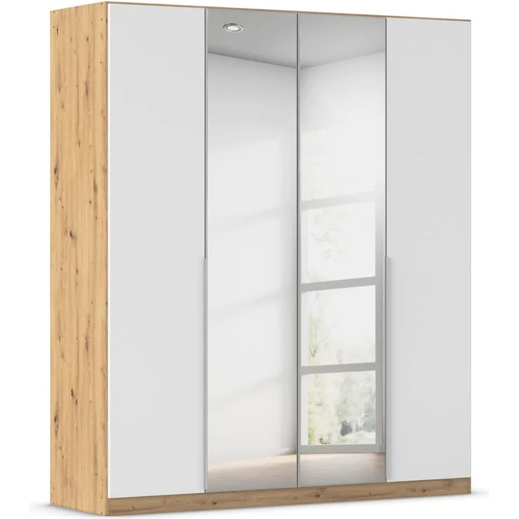 Rauch Möbel Alabama, Kleiderschrank für Schlafzimmer, Kinderzimmer, Wohnzimmer, Garderobe, Flur, 4-türig, Spiegel, mit Zubehör Premium, Farbe Weiß/Eiche Artisan, Holz, Breite 181 cm – Bild 1