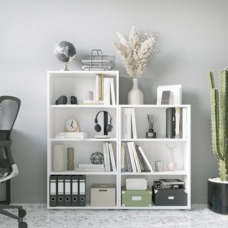 KOMTO Bücherregal Lumo 60 cm breit Regal mit 3, 4, 6 Ebenen und Höhenverstellbare Regale, Aufbewahrungsregal Bookshelf Weiß – Bild 6