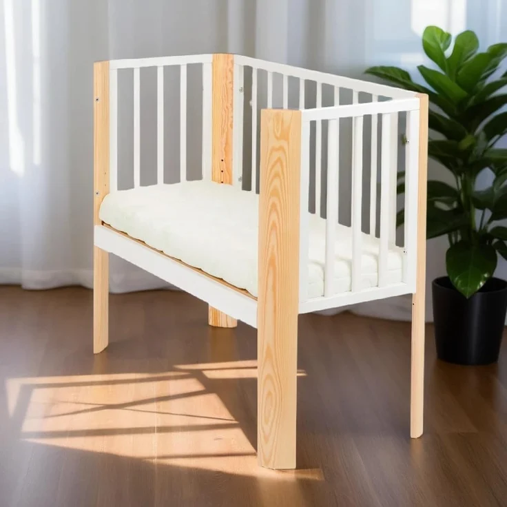 Baby Beistellbett Weiß und Natur mit Matratze, 90×40 cm – Bild 7