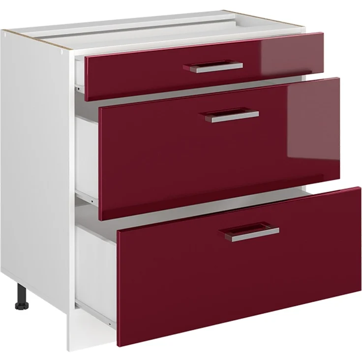 Küchenunterschrank R-Line Rot Hochglanz/Weiß 80 cm mit 3 Schubladen Arbeitsplatte Anthrazit Vicco – Bild 3