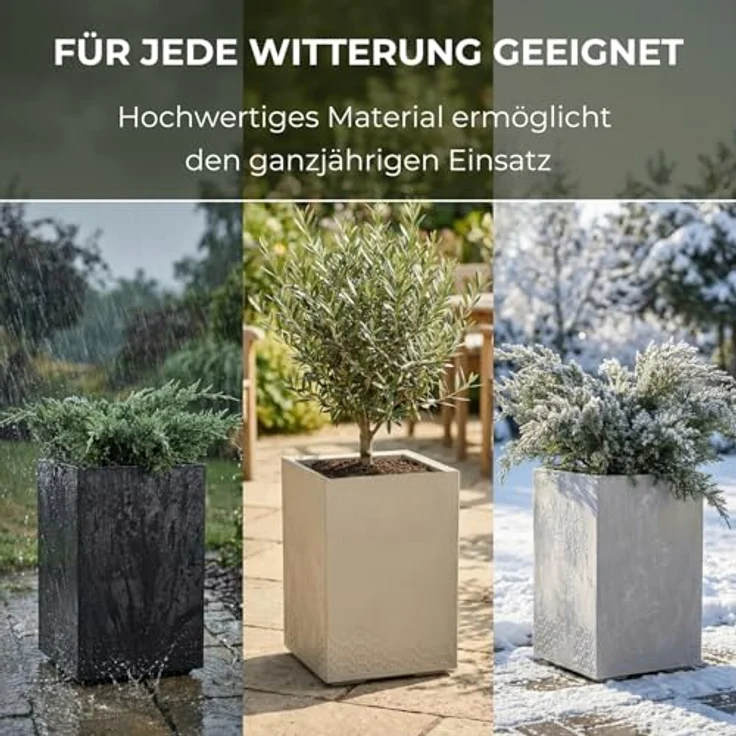 LAMELA Pflanzkübel mit Rollen Höhe 60 cm, 36L – Blumentopf aus Kunststoff in Betonoptik – Übertopf mit Wasserablauf – Modern für Innen & Außen - Wetterfest & Pflegeleicht, Antrazit – Bild 6