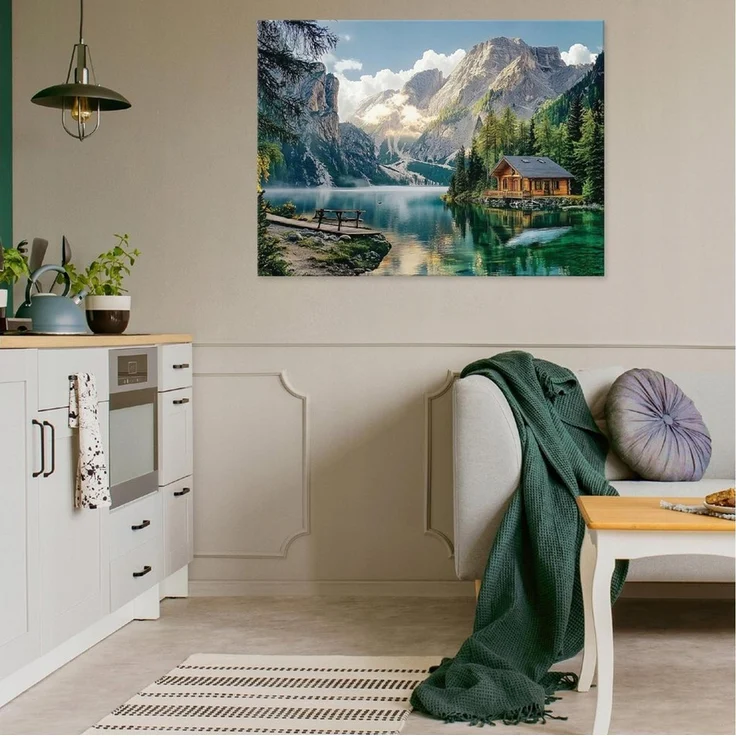 Wallarena Leinwandbild Berge Landschaft Grün See 60×40 cm, Berge, 60 x 40 x 2 cm – Bild 2