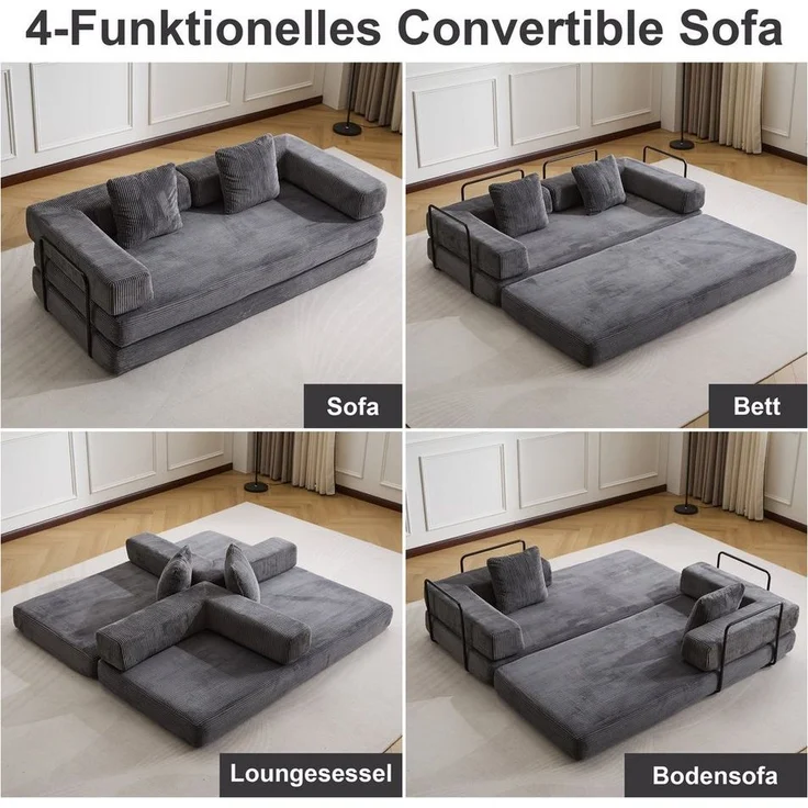 Leawin Sofa 4-in-1 Wohnzimmersofa mit Bettfunktion – faltbares Cord Schlafsofa, Bequemes & modernes Schlafsofa aus Cord – ideal für kleine Räume – Bild 2