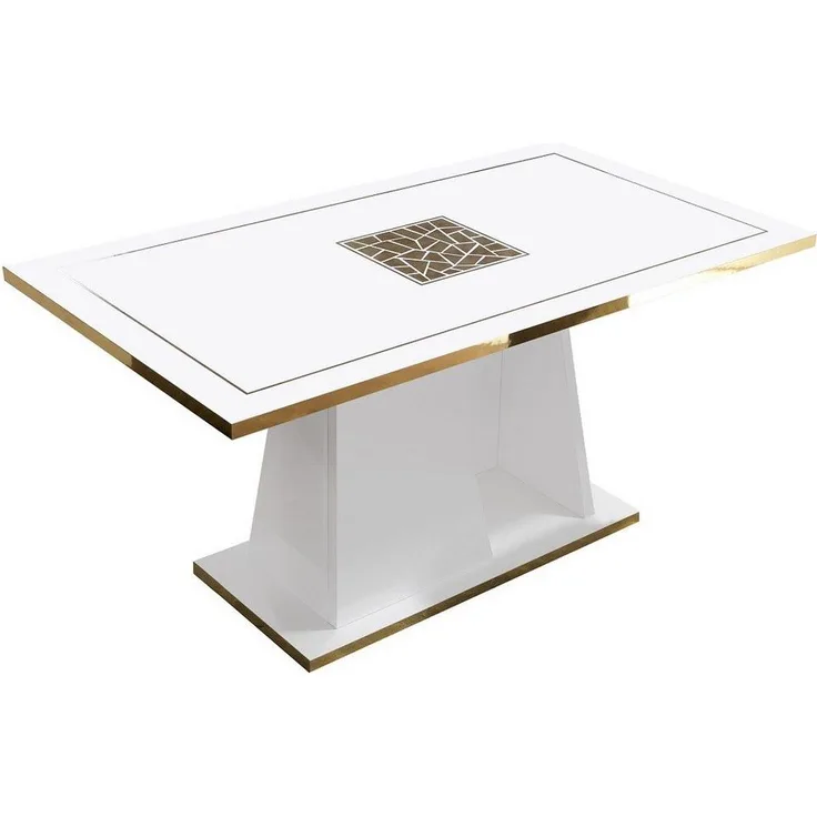 Interdesign24 Esstisch Stella (mit Seidensiebdruck, in Weiß/Gold Hochglanz), Made in Italy