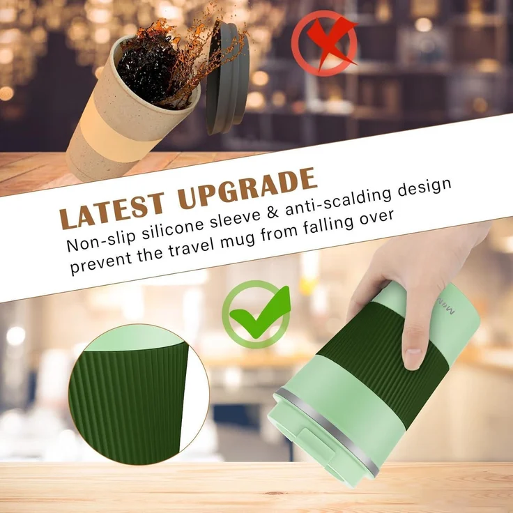 Thermobecher Isolierbecher 380ml Edelstahl Kaffeebecher Doppelwandig Vakuum Grün – Bild 4