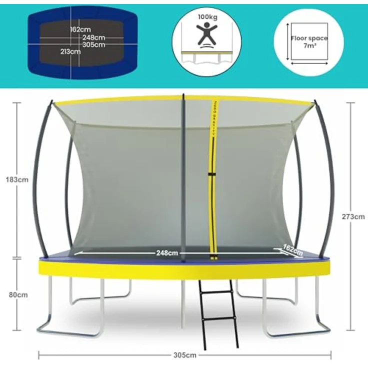 Ultima 5 Zero Gravity Trampolin 305x213cm, inkl. Leiter und Sicherheitsnetz, TÜV geprüft, für Nutzer bis 100kg – Bild 2