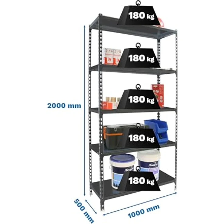 Simonrack Schwerlastregal, Lagerregal, 200 x 100 x 50 cm, Metallregal, Kellerregal, Biegestelle 180 kg, 5 Fachböden, Antracite - Simonclick – Bild 3