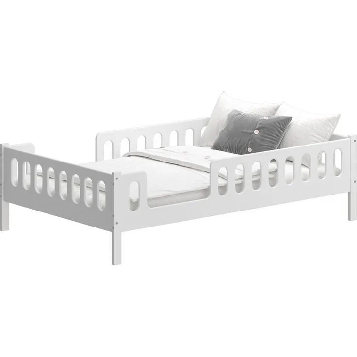 CADANI LARS 2in1 Kinderbett Jugendbett 120x200 cm Weiß, Rausfallschutz abnehmbar, Zum Jugendbett umbaubar
