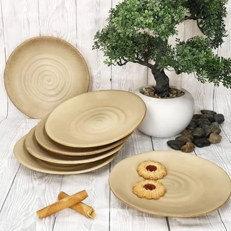 MamboCat Frühstücksteller MamboCat 6er Set Clay Beige Kuchenteller Steingut mit Strudel-Dekor – Bild 3