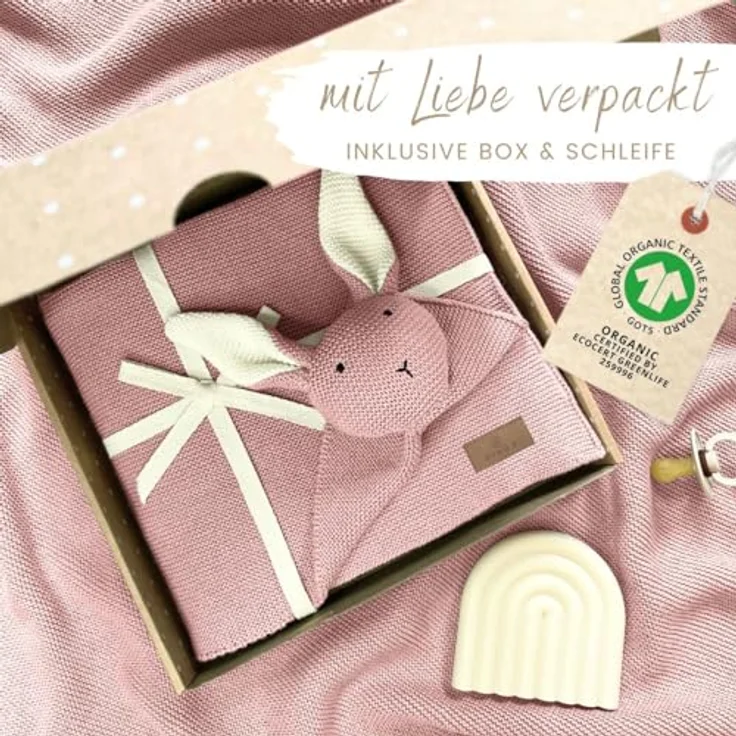 Babydecke DIKOS® Babydecke SCHMUSE-HASE Baby Geschenk Mädchen Junge Geschenkset, DIKOS, Geschenk zur Geburt, PREMIUM Qualität, 100 % BIO Baumwolle, nachhaltig – Bild 3