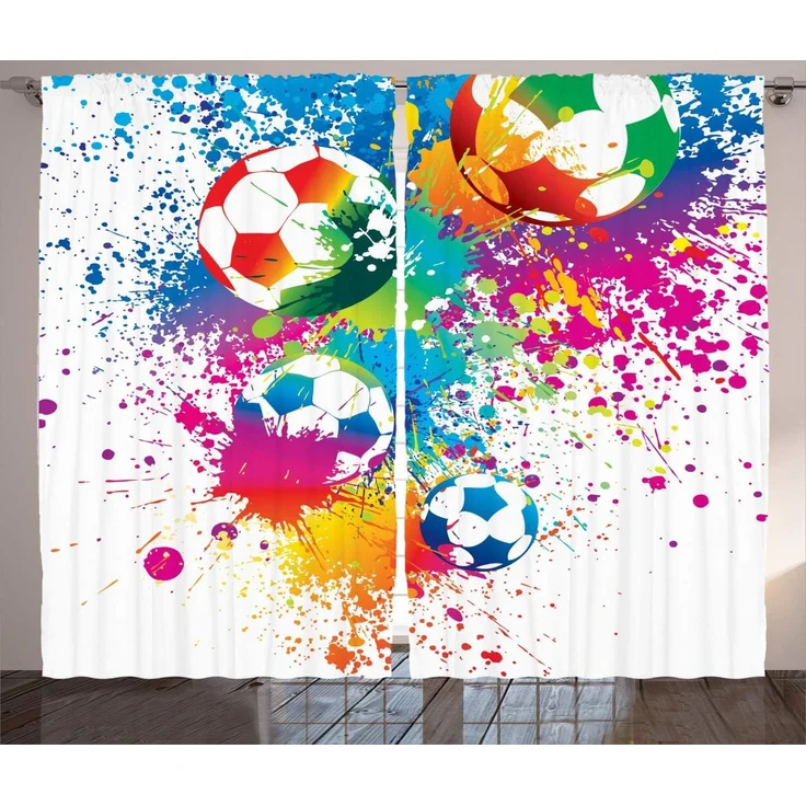 Abakuhaus Gardine Schlafzimmer Kräuselband Vorhang mit Schlaufen und Haken, Fußball Bunter Spritzer Ball – Bild 1