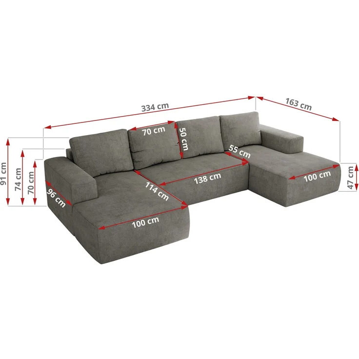 U-förmiges Ecksofa mit Schlaffunktion, Bettkasten und losen Kissen, zwei Armlehnen - TRENTINO U - Grau Stoff – Bild 6