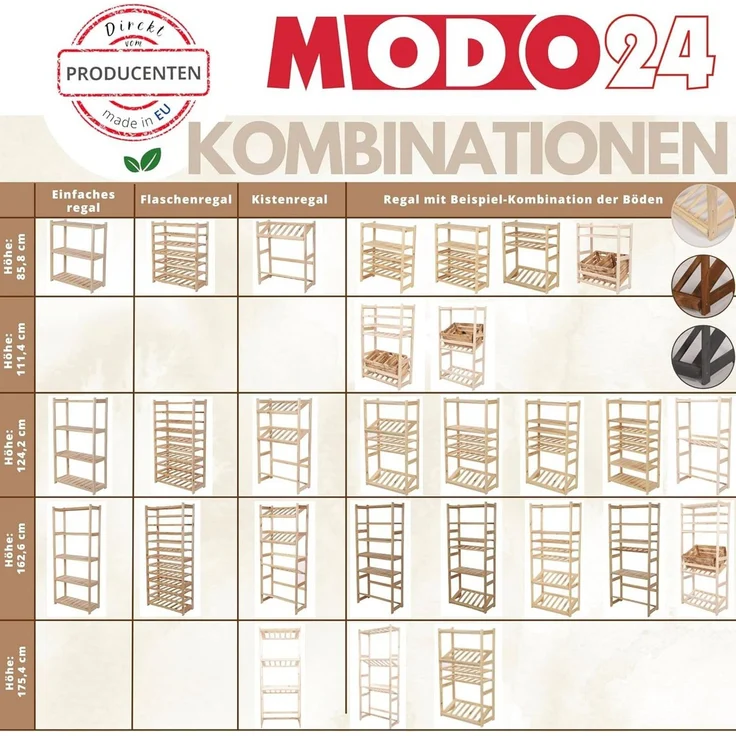 Modo24 Weinregal Kistenregal, Kombiregal, Weinregal, Holzregal, Massivholz Kiefer, Allzweckregal, Modulares Design, viele Größen und Farben – Bild 4
