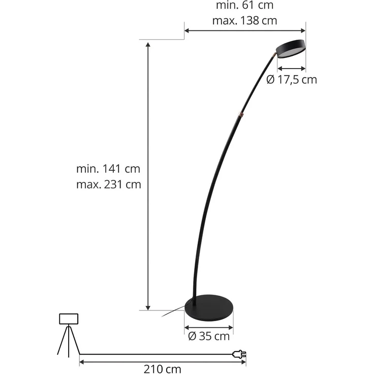 Lucande Bogenlampe Boga, LED, Metall, Schwarz warmweiß IP20, LED 23 W gesamt, warmweiß – Bild 4