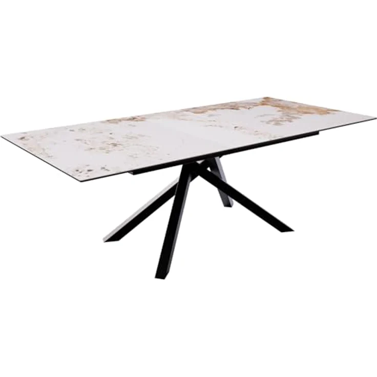Esstisch Edge 180-220x100 Keramik Minas Melange Weiß-Beige Kreuzgestell Rechteck Schwarz ausziehbar – Bild 2