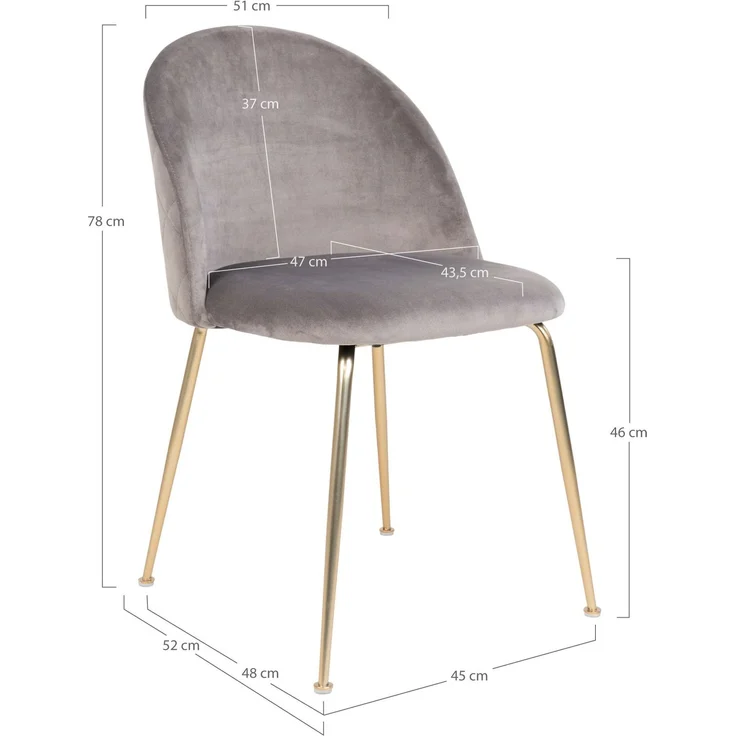 House Nordic Esszimmerstuhl, Samt, grau, Beine in Messingoptik, HN1213 - 2er set – Bild 5