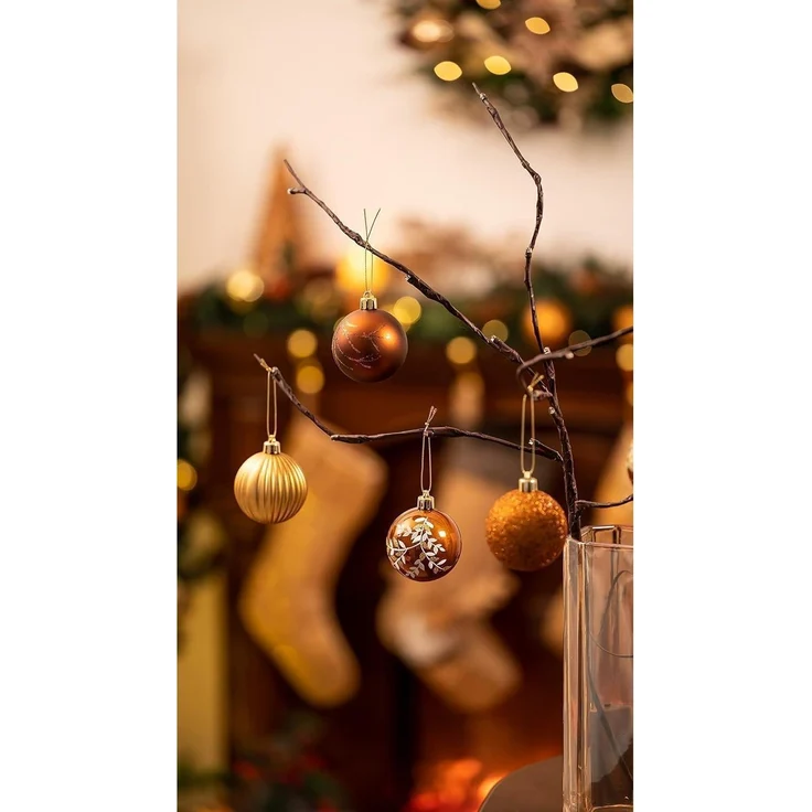 Valery Madelyn 9er Pack 6CM Kunststoff Weihnachtskugeln Wald Thema Kupfergold – Bild 6