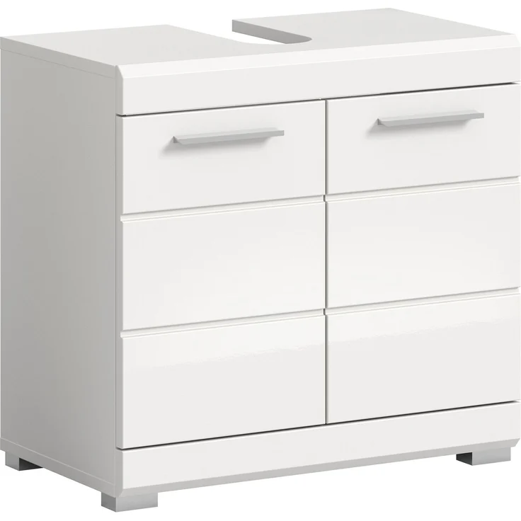 Xonox Scout Waschbeckenunterschrank (B/H/T: 60x56x34 cm) in weiß Nachbildung und weiß Hochglanz tiefzieh