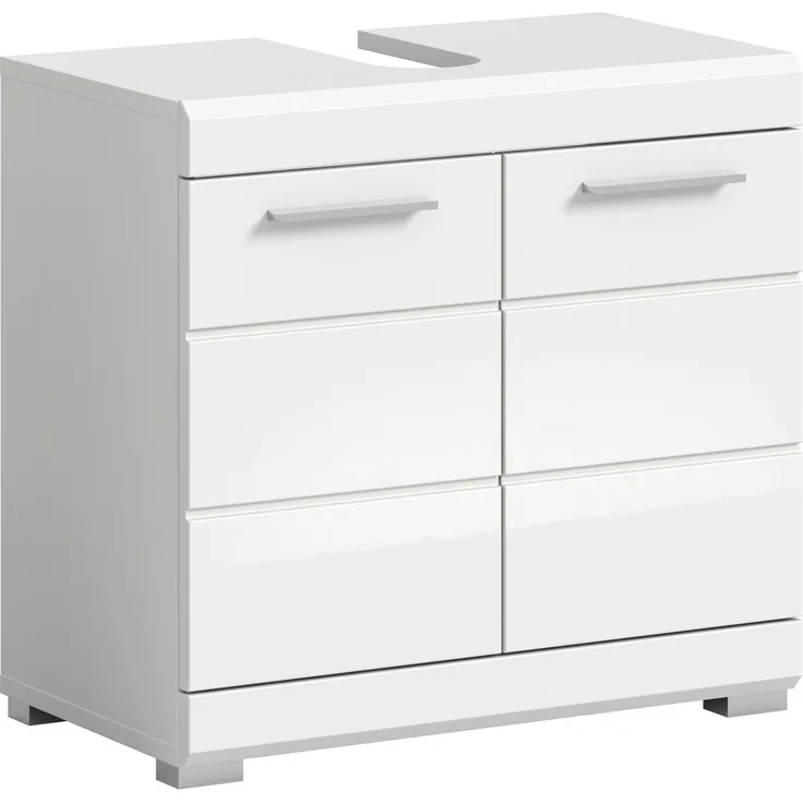 Xonox Scout Waschbeckenunterschrank (B/H/T: 60x56x34 cm) in weiß Nachbildung und weiß Hochglanz tiefzieh