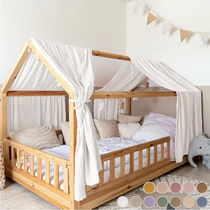 lilimaus Betthimmel Hausbett Himmel aus 100% Musselin-Baumwolle - in 12 Farben (1-tlg), Musselin Hausbett Himmel aus 100% Baumwolle, handgenäht – Bild 1