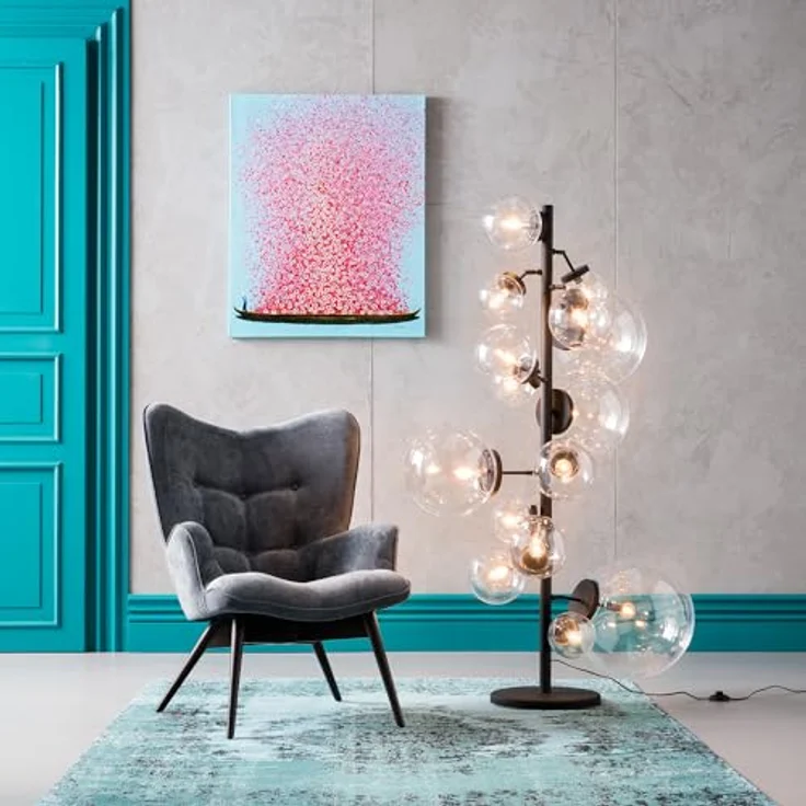 Kare Design Bild Touched Flower Boat Blau/Pink, Gemälde, Pastellfarben, Asia-Stil, buntes Wandbild, Canvas-Leinwand, Massivholz Rahmen, handgemalte Details mit Acrylfarbe, Abstrakt, 100 x 80 x 4 cm – Bild 3