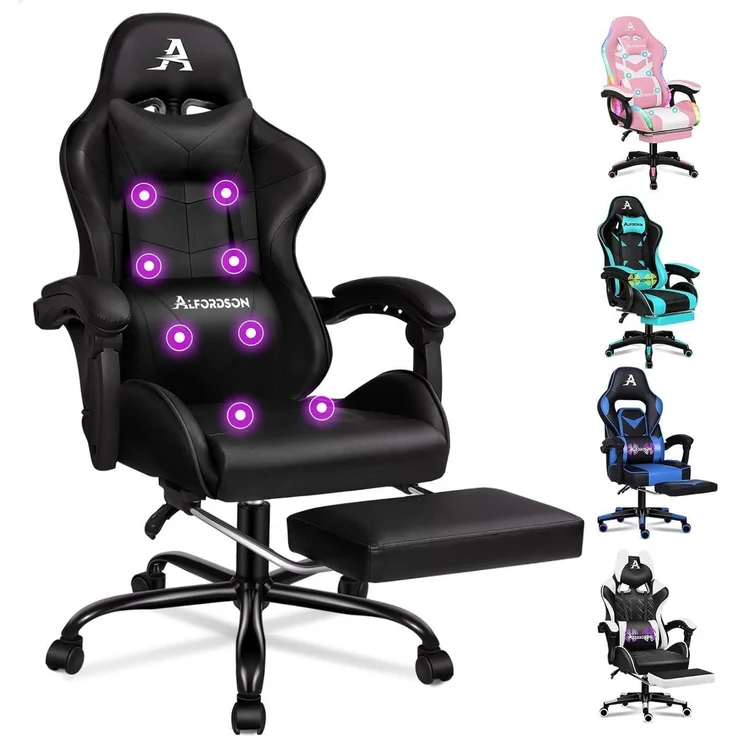 Gaming-Stuhl mit Massage und Fußstütze, 150° Neigung, höhenverstellbar – Bild 1