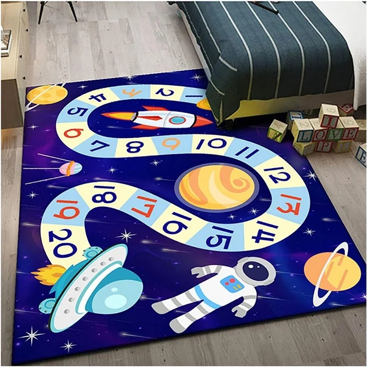 TYKTZXY Kinderteppich Spielen Teppich Straße Auto Tier Universum Blau Grün Grau(120×160cm,47×63inch) – Bild 1