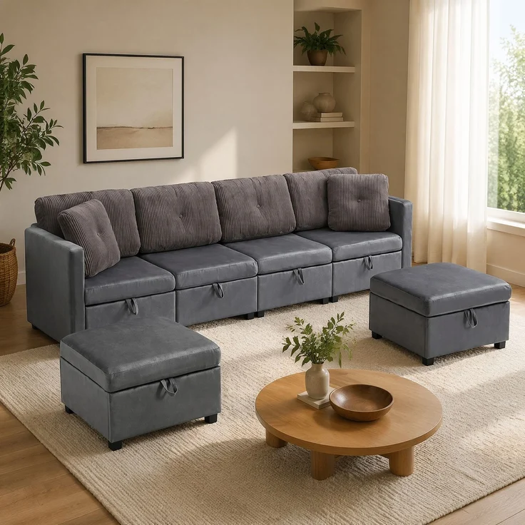 4-Sitzer Wohnlandschaft,H 85 x T 261 x B 132.5 cm, modular mit Samtbezug und Stauraum – Bild 1