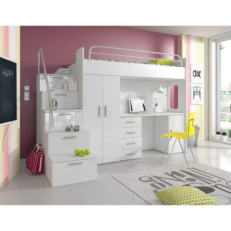 DOPPELSTOCKBETT STOCKBETT Weiß BETT KINDERZIMMER ETAGENBETT MIT SCHREIBTISCH