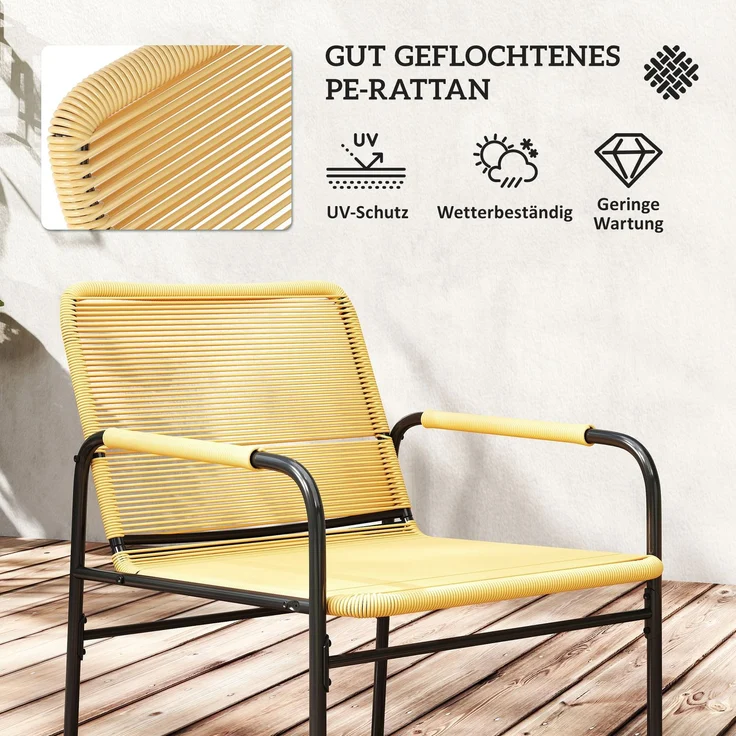 3-tlg. Rattan Bistroset, Sitzgruppe, Gartengarnitur mit 2 Gartensesseln, Couchtisch 54 x 66 x 76 cm Gelb--Gelb--76x54x66cm--YOUDENOVA – Bild 7
