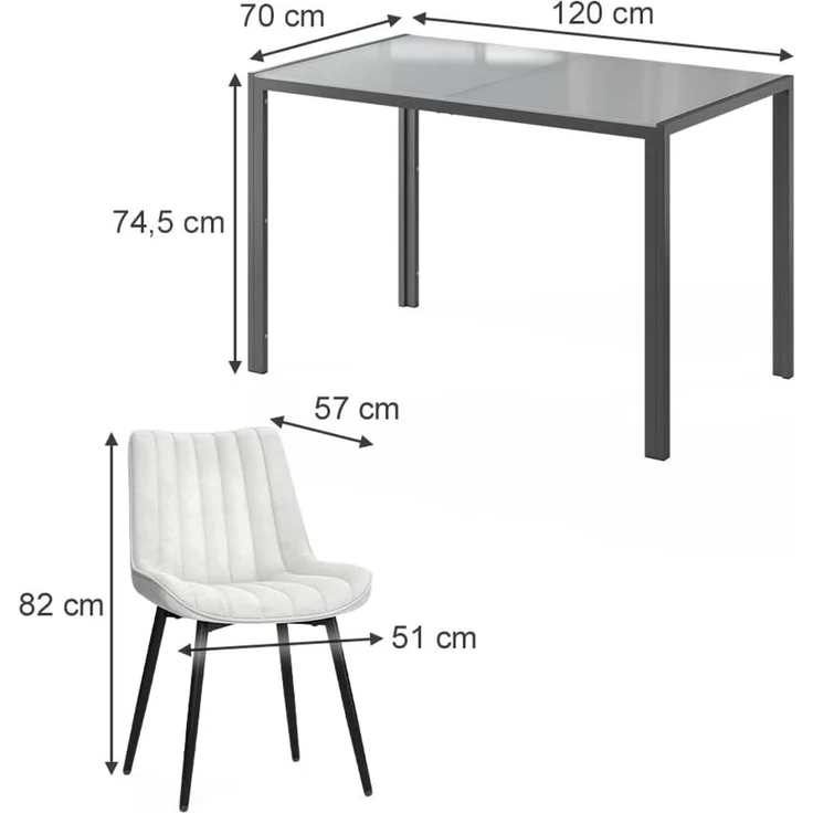 Esstisch Set Grand Grau 120x70 cm mit 4 Stühlen (Beige) Vicco – Bild 3