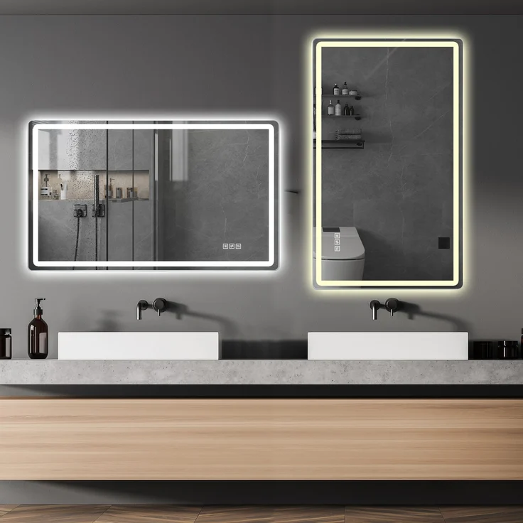 60×120cm Rahmenloser LED Badezimmerspiegel mit Mattierter Frontbeleuchtung, Anti-Beschlag, 3 Lichtfarben, Stufenlos Dimmbar, Memory-Funktion, Horizontal & Vertikal Montierbar, IP44 Wasserdicht--Silber--120x60x2.9cm--YOUDENOVA – Bild 5