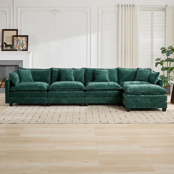Cloud-Sofa 4 Sitzplätze (ohne Stuhlschläger),moderne Kombinationssofa geeignet für das Wohnzimmer Schlafzimmer und Wohnung bequeme Doppel-Kissenkissen atmungsfreier 80% Schneier Stoff,Schneier Stoff,grün, – Bild 6