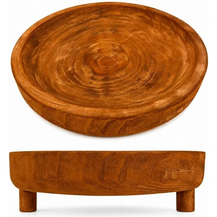 Online-Fuchs Dekoschale mit Füßen aus Holz, rund - Obstschale, Tablett, Tisch - 38 cm groß (aus Paulownia Holz, mit kleinen Standfüßen), natürliche Maserung mit einer warmen Holzfarbe – Bild 1