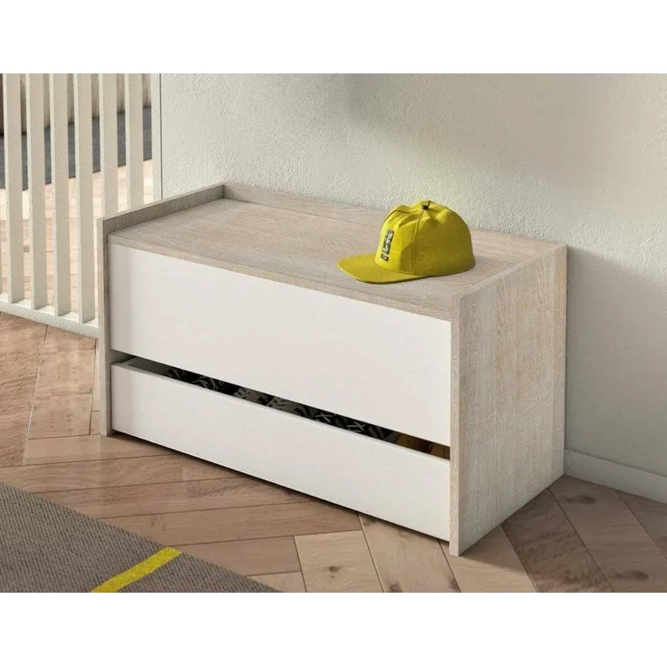 Dmora Moderne Eingangsmöbel mit Schuhregal, 100% Made in Italy, Kommode mit zwei Behältern, 90x40h46 cm, Farbe Weiß und Eiche