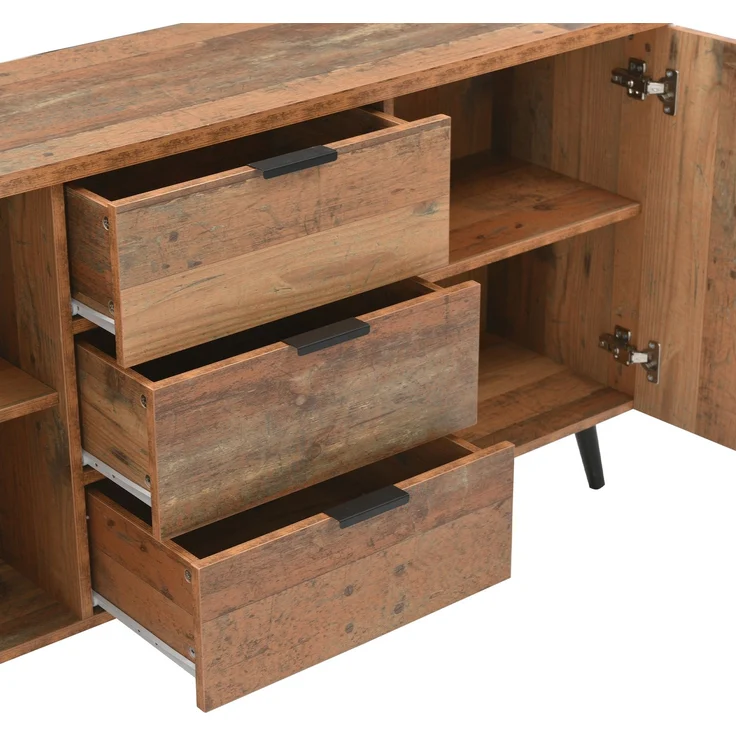 ZUBALIYA Kommode 140x35x70 cm, mit verstellbaren Einlegeböden, aus Spanplatte, Antikbraun – Bild 13