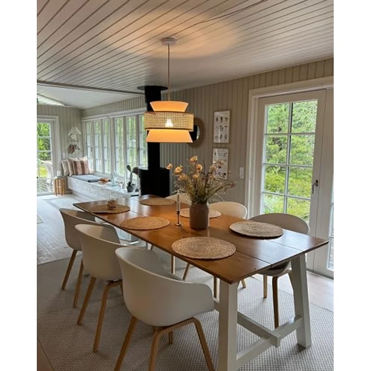 Beliani Hängelampe Beige und Naturfarben Rattan, 1-Flammig in Kegelform, Modern Boho für Wohnzimmer und Esszimmer – Bild 7