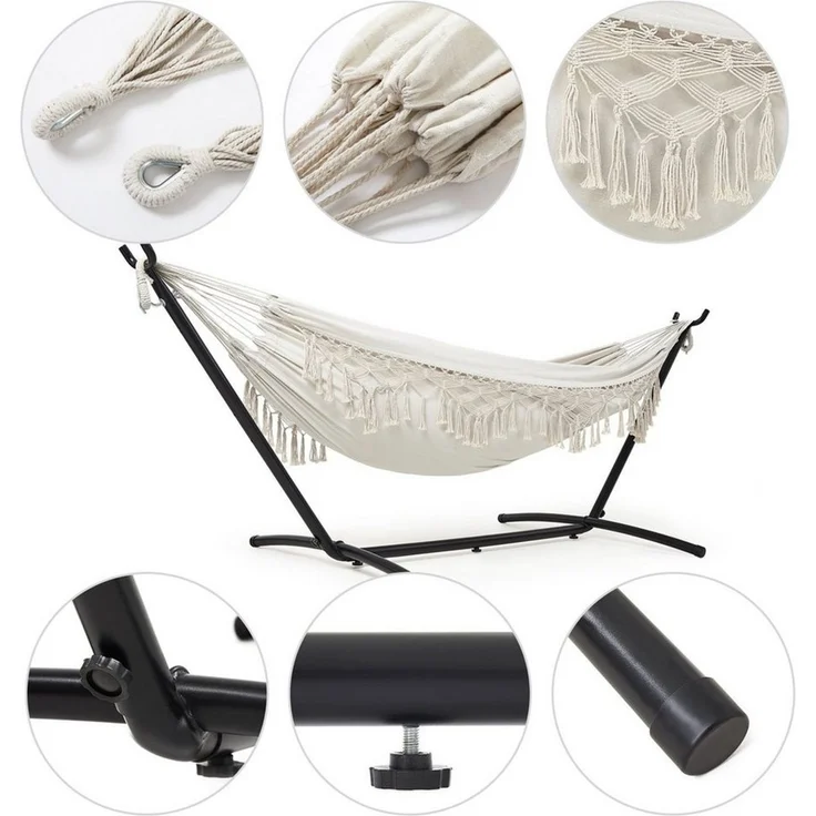 Mondeer Hängematte Gartenhängematte, mit Verstellbarem Gestell für 2 Personen,Sechsleiner Fransen – Bild 3