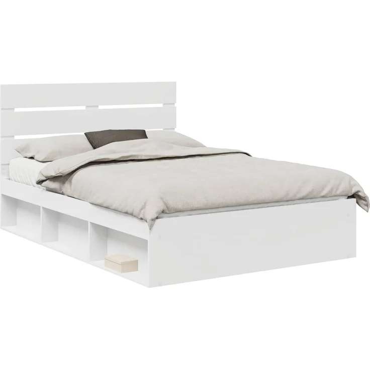 vidaXL Bettrahmen mit Kopfteil Weiß 150 x 200 cm Massives Kiefernholz 3411728 – Bild 1