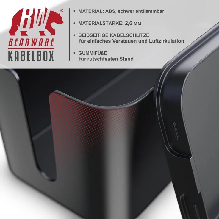 BEARWARE Kabelbox Kabel Box mit Gummifüßen - Kabelmanagement / dezente Optik / Ladebox, (2-tlg), für Steckdosenleiste, Ladegeräte und Kabel, Schutz für Kinder – Bild 3